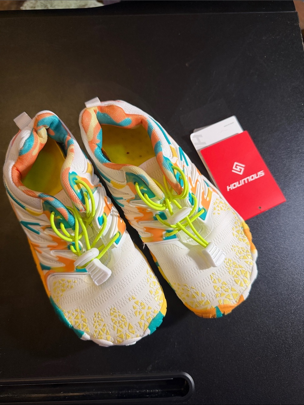 Kids' White Sneakers with Neon Yellow and Orange Accents